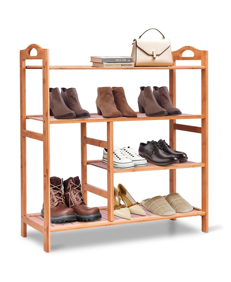 Gouun 4 Tiers Multifunction Bamboo Storage Shoe Rack for Entryway Hallway
