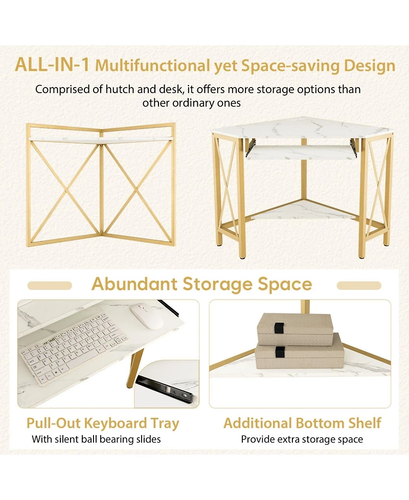 Gouun Space-Saving Corner Computer Desk with with Hutch and Keyboard Tray