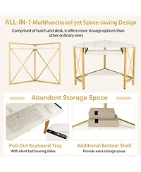 Gouun Space-Saving Corner Computer Desk with with Hutch and Keyboard Tray
