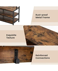 Gouun Corner Garment Rack with Open Shelves 7 Hooks Shoe Bench
