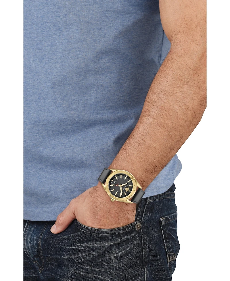 Versace Men's V-Code Ip Yellow Gold Stainless Steel and Leather Strap Watch, 42mm