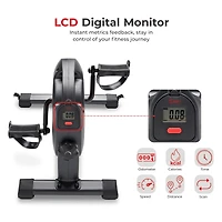 Sunny Health & Fitness Under Desk Smart Mini Pedal Exerciser, Exercise Cycle Bike and Mat/Workout Bands w Free SunnyFit App Connectivity