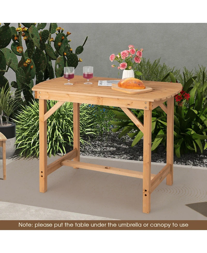 Gouun Outdoor Fir Wood Dining Table with 1.5 Inch Umbrella Hole