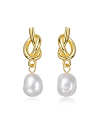 Sterling Silver 14K Gold Plated with Freshwater Pearl Pretzel Love Knot Dangle Earrings