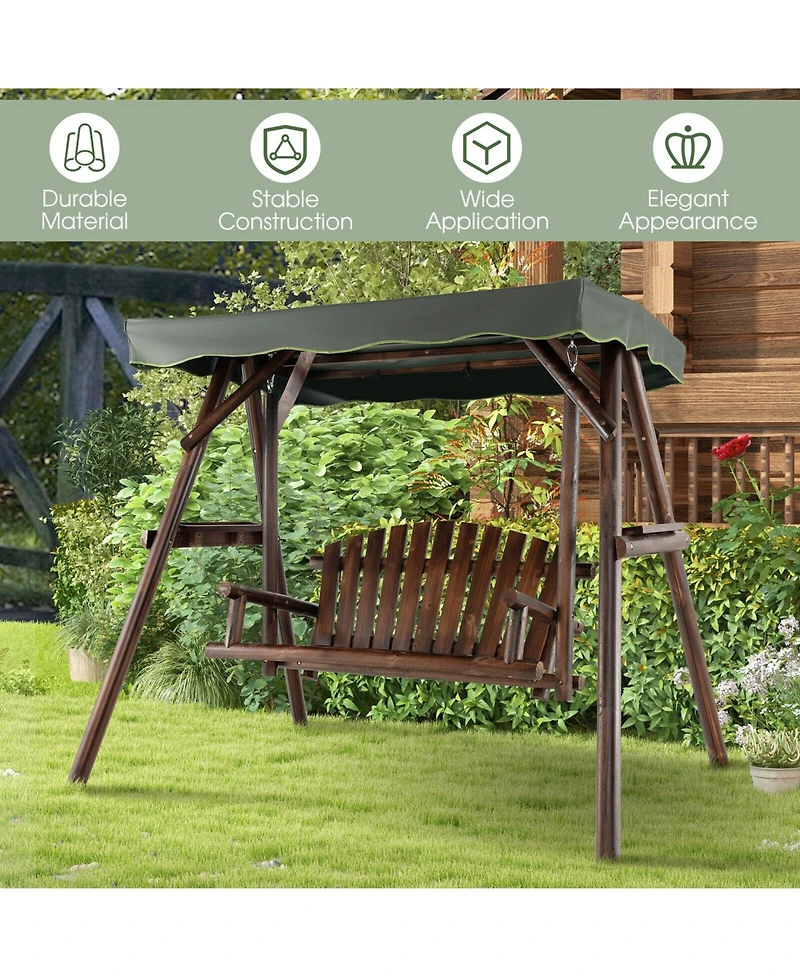 Gouun 2-Person Outdoor Wooden Porch Swing with an Adjustable Canopy