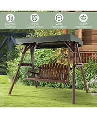 Gouun 2-Person Outdoor Wooden Porch Swing with an Adjustable Canopy