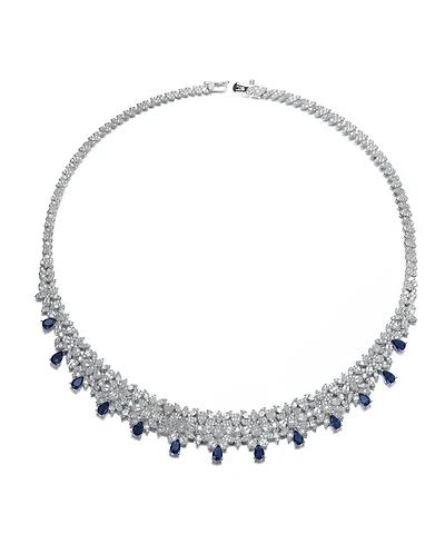 Radiant Elegance White Gold Plated Blue Drop Tennis Necklace