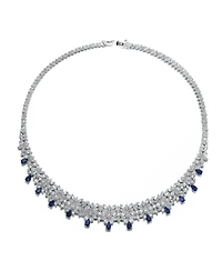 Radiant Elegance White Gold Plated Blue Drop Tennis Necklace