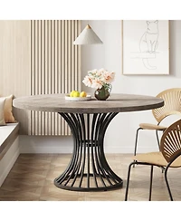 Tribesigns Round Dining Table for 4-6 People, 47-Inch Farmhouse Dinning Room Circle Kitchen Table, Industrial Dinner with Metal Base K
