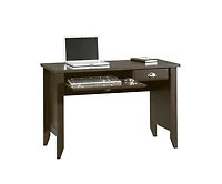 Writing Desk with Keyboard Tray – Compact Computer Table in Mocha Wood Finish for Small Spaces