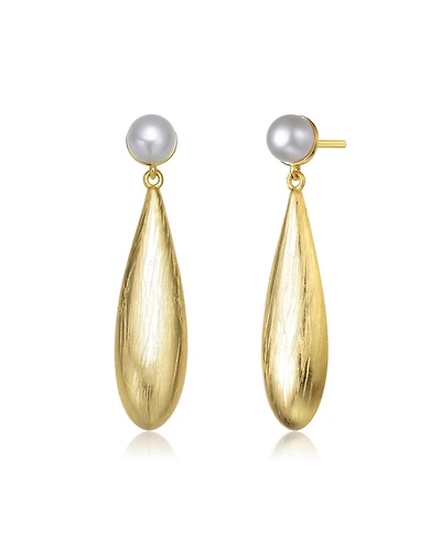 Sterling Silver 14K Gold Plated with Genuine Freshwater Drop Pearl Modern Earrings