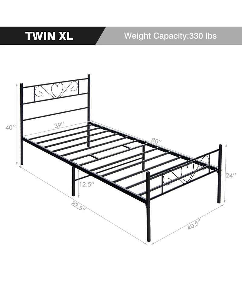Gouun Twin Xl Metal Bed Frame with Heart-shaped Headboard