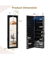Gouun Door Hanging Mirror Jewelry Armoire with Full Length Mirror and 6 Drawers