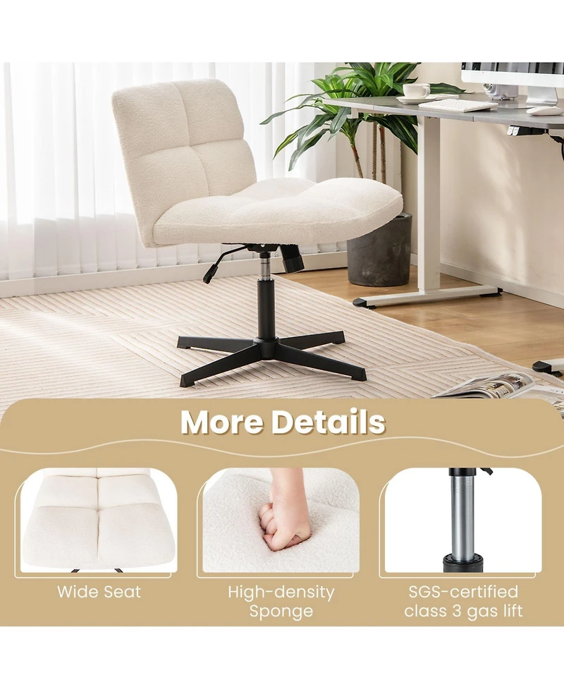 Gouun Office Armless Chair Cross Legged with Imitation Lamb Fleece and Adjustable Height