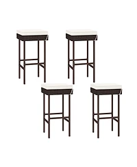 Gouun Patio Rattan Barstools Set of 4 with Footrest and Soft Cushions for Backyard Balcony-4 Pieces