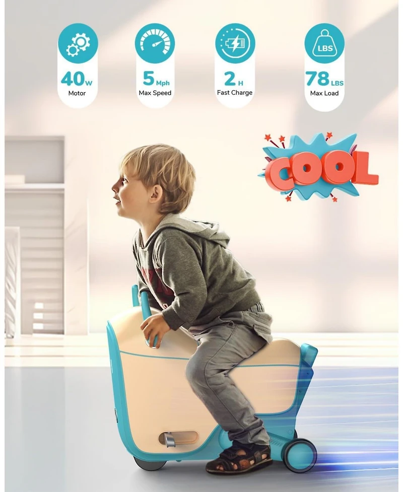 Gyroor Gnu 40W Electric Trolley Suitcase Inspired Electric Ride-On Luggage for Kids ,A Fun & Practical Travel Buddy Ages 3-6-up to 5 Miles 5MPH