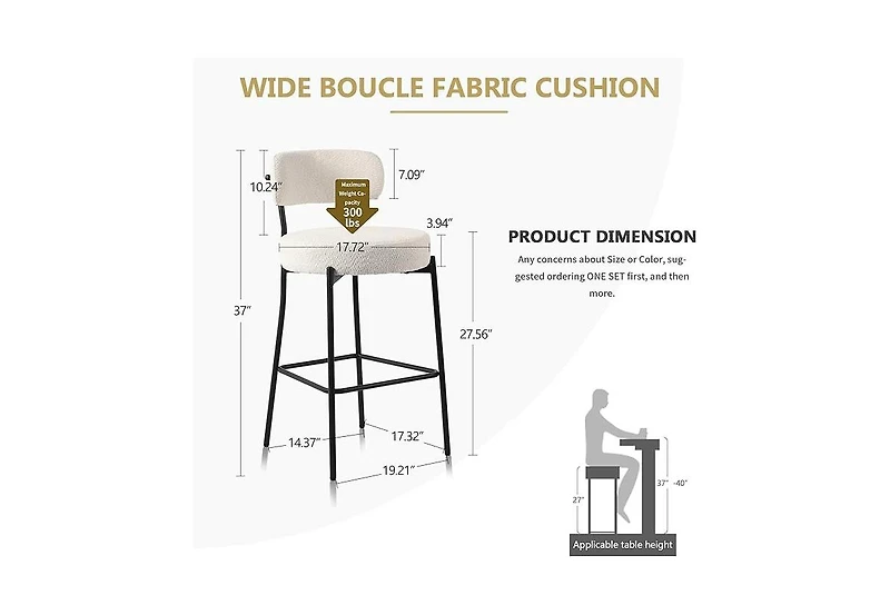 Dyhome Bar Stools Set of 3, 27 Inches Counter Height Kitchen Bar Stools with Back, Modern Metal Tall Bar Stools for Kitchen Island