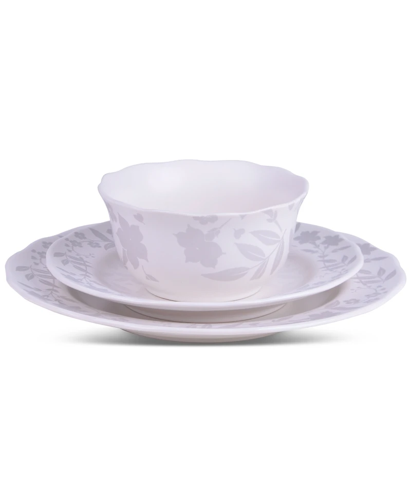 222 Fifth Refreshed Floral White Porcelain 12 Pc. Dinnerware Set, Service for 4