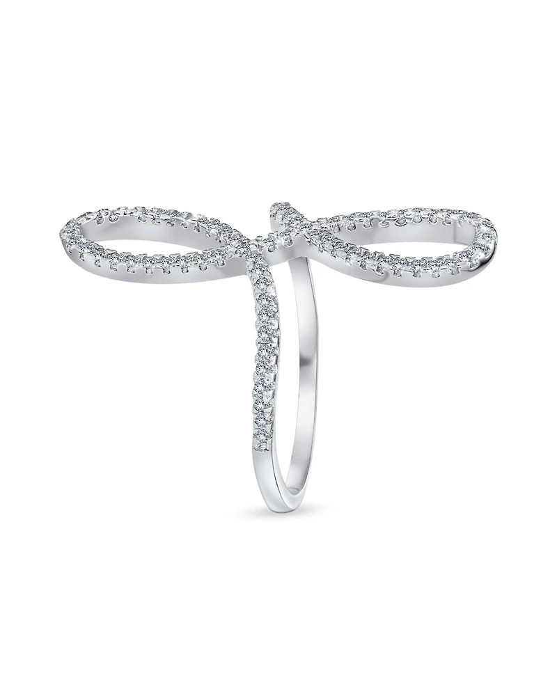 Bling Jewelry Simple Large Pave Cubic Zirconia Elegant Full Finger Armor Cz Statement Swirl Infinity Ring Sterling Silver