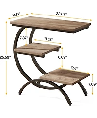 Tribesigns C-Shaped End Table Set of 2, Industrial 3-Tier Small Side for Couch, Wood Bedside Snack with Storage Shelves Liv