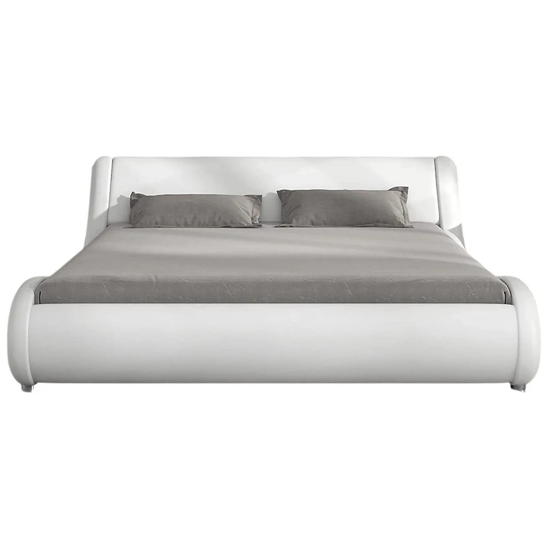 Slickblue Modern Faux Leather Upholstered Platform Bed Frame with Headboard