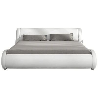 Slickblue Modern Faux Leather Upholstered Platform Bed Frame with Headboard