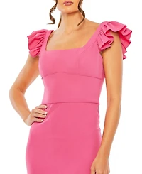 Women's Ruffle Cap Sleeve Open Back Column Gown