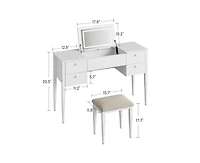 gaomon 47" Makeup Vanity Desk with Flip Top Mirror and Lights, 3 Lighting Mode, 3 in 1 Vanity Table with 5 Drawers