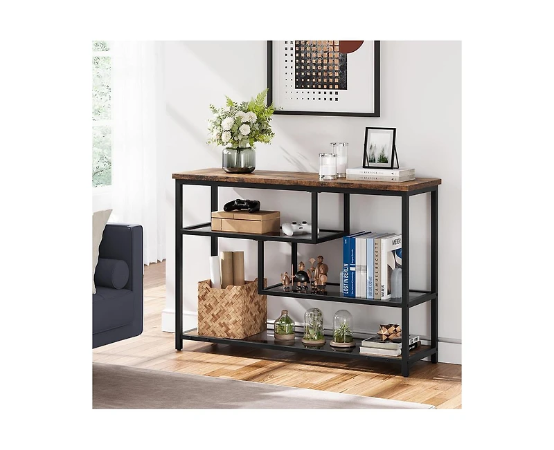 gaomon Console Table, 4-Tier Sofa Tables Narrow Entryway Table with Glass Shelf and Metal Frame