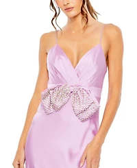 Mac Duggal Women's Rhinestone Bow Cami Draped Trumpet Gown