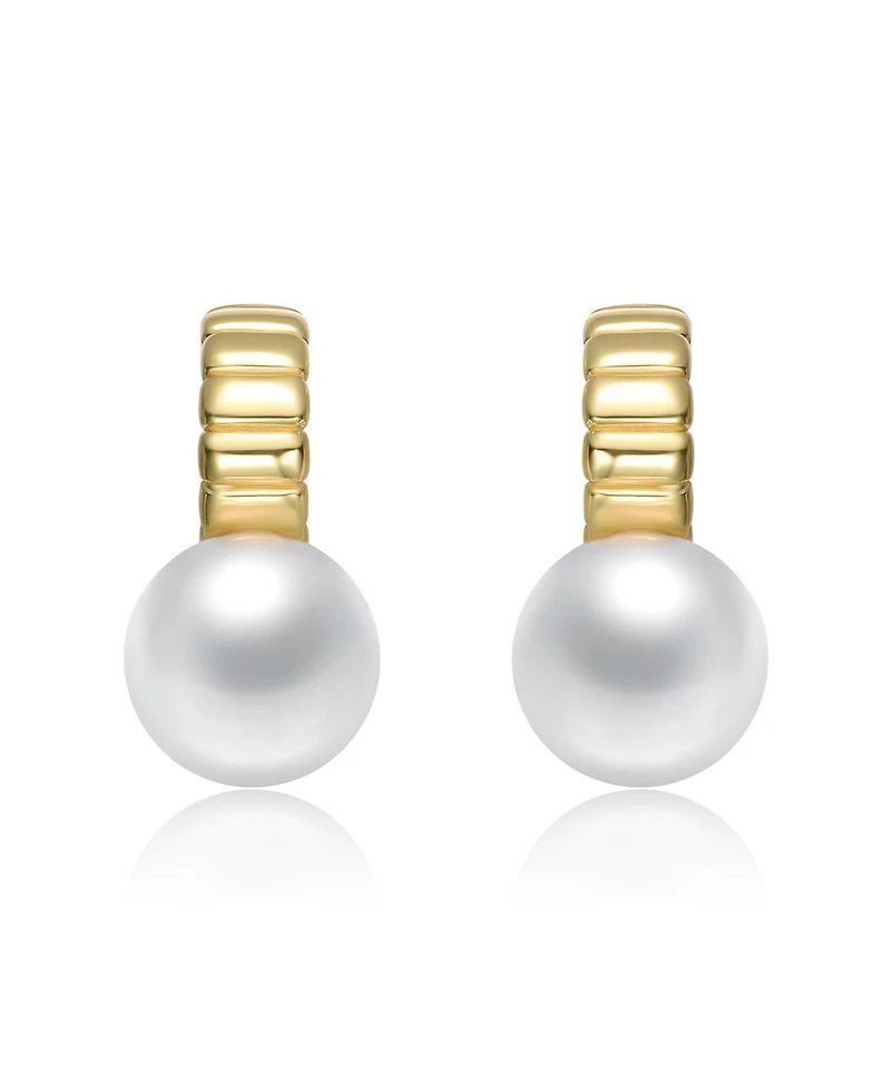 Sterling Silver 14K Gold Plated with Freshwater Pearl Textured C-Hoop Drop Earrings