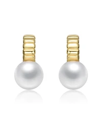 Sterling Silver 14K Gold Plated with Freshwater Pearl Textured C-Hoop Drop Earrings