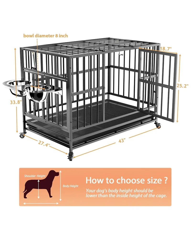 Lovmor Heavy Duty Dog Crate with Stainless Steel Bowls