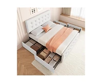 gaomon Full Size Bed Frame with 4 Storage Drawers and Headboard, Faux Leather Upholstered Platform Bed Frame with Wooden Slats Support