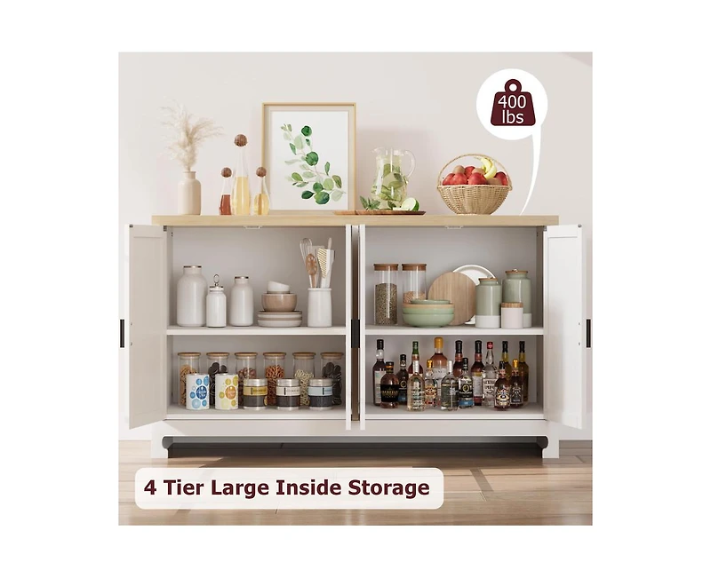 gaomon Buffet Cabinet,Rattan Accent Storage Cabinet with 4 Doors and Shelf, Sideboard Buffet Cabinet with Storage