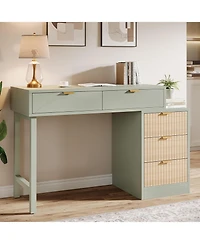 Tribesigns Computer Desk with 5 Drawers, Reversible Small Writing Desk with Storage, Modern Wooden Study Table Office Workstation