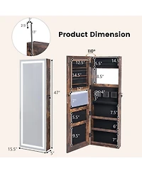 Gouun Mirrored Jewelry Armoire with Full Length Mirror and 2 Internal Led Lights