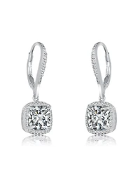 Sterling Silver with Clear Round and Radiant Cubic Zirconia Drop Earrings