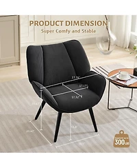 Modern Mid-Century Accent Armchair, Comfortable Single Sofa for Living Room, Bedroom, or Office, Corduroy Upholstered Reading Chair with Wingback Arms