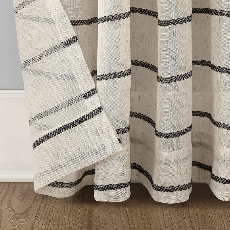 Twill Stripe Anti-Dust Linen Blend Sheer Curtain Panel