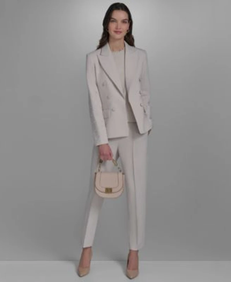 Karl Lagerfeld Paris Womens Open Front Pearl Embellished Jacket Slim Fit Pull On Pants Embellished Neck Sleeveless Knit Top