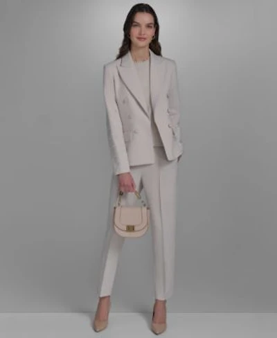 Karl Lagerfeld Paris Womens Open Front Pearl Embellished Jacket Slim Fit Pull On Pants Embellished Neck Sleeveless Knit Top