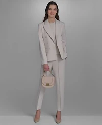 Karl Lagerfeld Paris Womens Open Front Pearl Embellished Jacket Slim Fit Pull On Pants Embellished Neck Sleeveless Knit Top