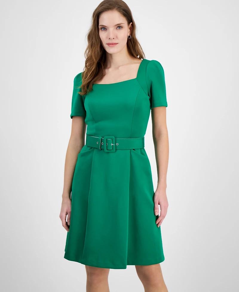 Donna Rico Women's Square-Neck Belted Short-Sleeve Dress