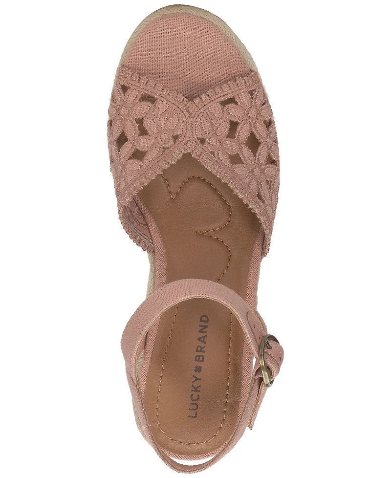 Lucky Brand Women's Coyna Floral Lace Platform Espadrille Wedge Sandals