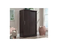 Barn Door Style Wardrobe Cabinet – Farmhouse Armoire with Garment Rod and Shelves for Stylish Bedroom Storage