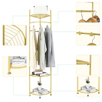 Unho Freestanding Gold Metal Coat Rack: Clothes Stand with Shelves Storage