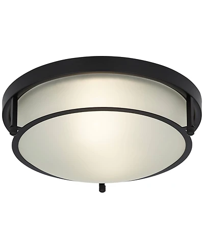 Possini Euro Design Encina 13" Modern Industrial Flush-Mount Ceiling Light Fixture Kitchen Foyer Hallway Round Black White Glass
