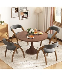 Gymax Dining Chair Set of 4 w/ Padded Cushion Curved Back Arched Rubber Wood Legs