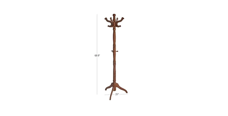 Solid Wood Coat Rack Stand – Traditional Hall Tree with Multiple Hooks for Entryway or Bedroom